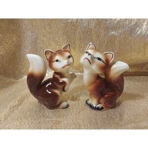 Vintage Ceramic Salt Pepper Shakers MCM Kitschy Kitchen Fox Pair READ